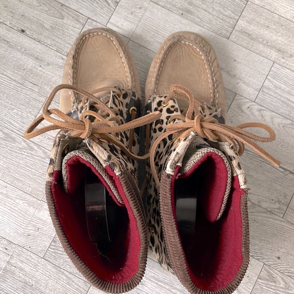 Sperry Topsider Hikerfish Linen Leopard Boots GUC - Picture 7 of 16